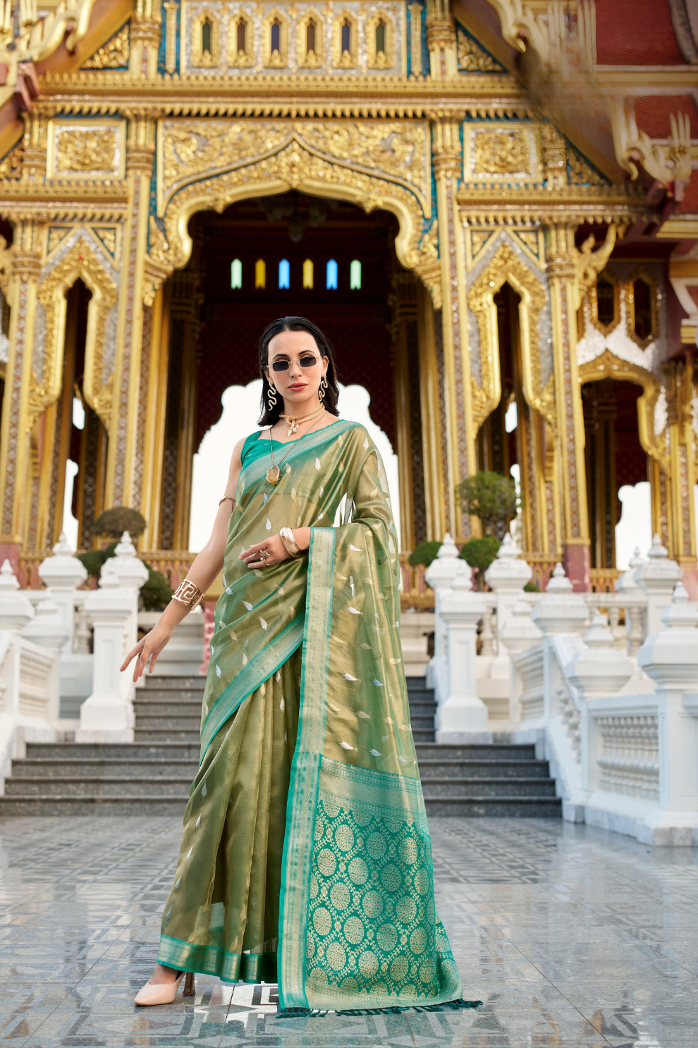 Tissue Silk Saree with Zari Booti and Elegant Sheen - LaVante Fashion