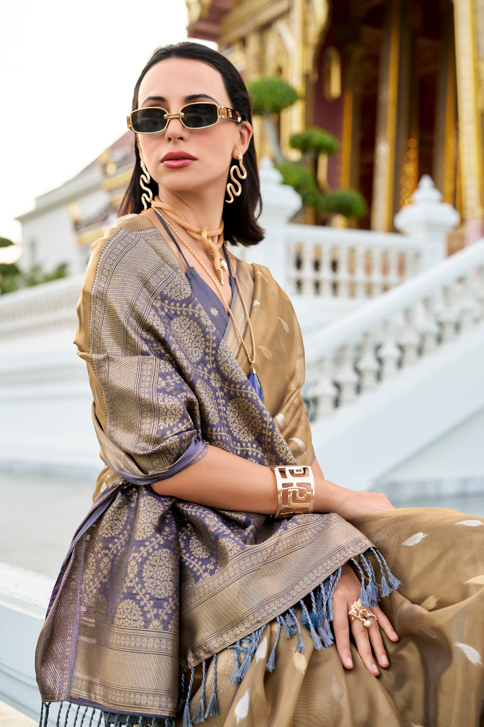 Tissue Silk Saree with Zari Booti and Elegant Sheen - LaVante Fashion