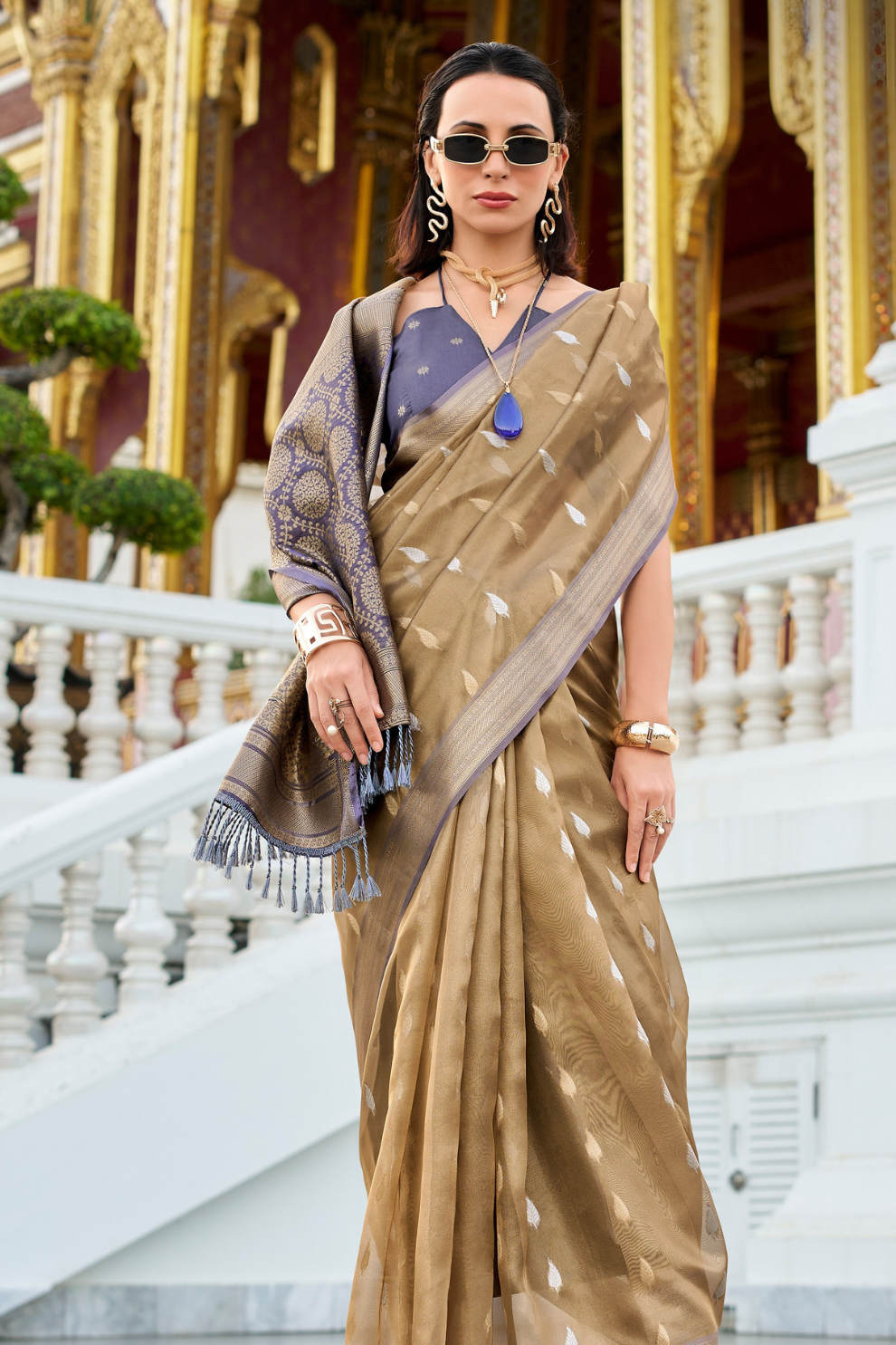 Tissue Silk Saree with Zari Booti and Elegant Sheen - LaVante Fashion