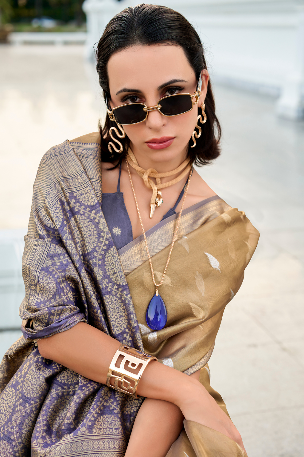 Tissue Silk Saree with Zari Booti and Elegant Sheen - LaVante Fashion