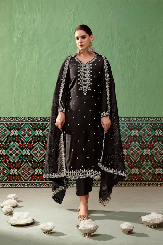Pure Bamber Silk Embroidered Salwar Suit for Festive Elegance