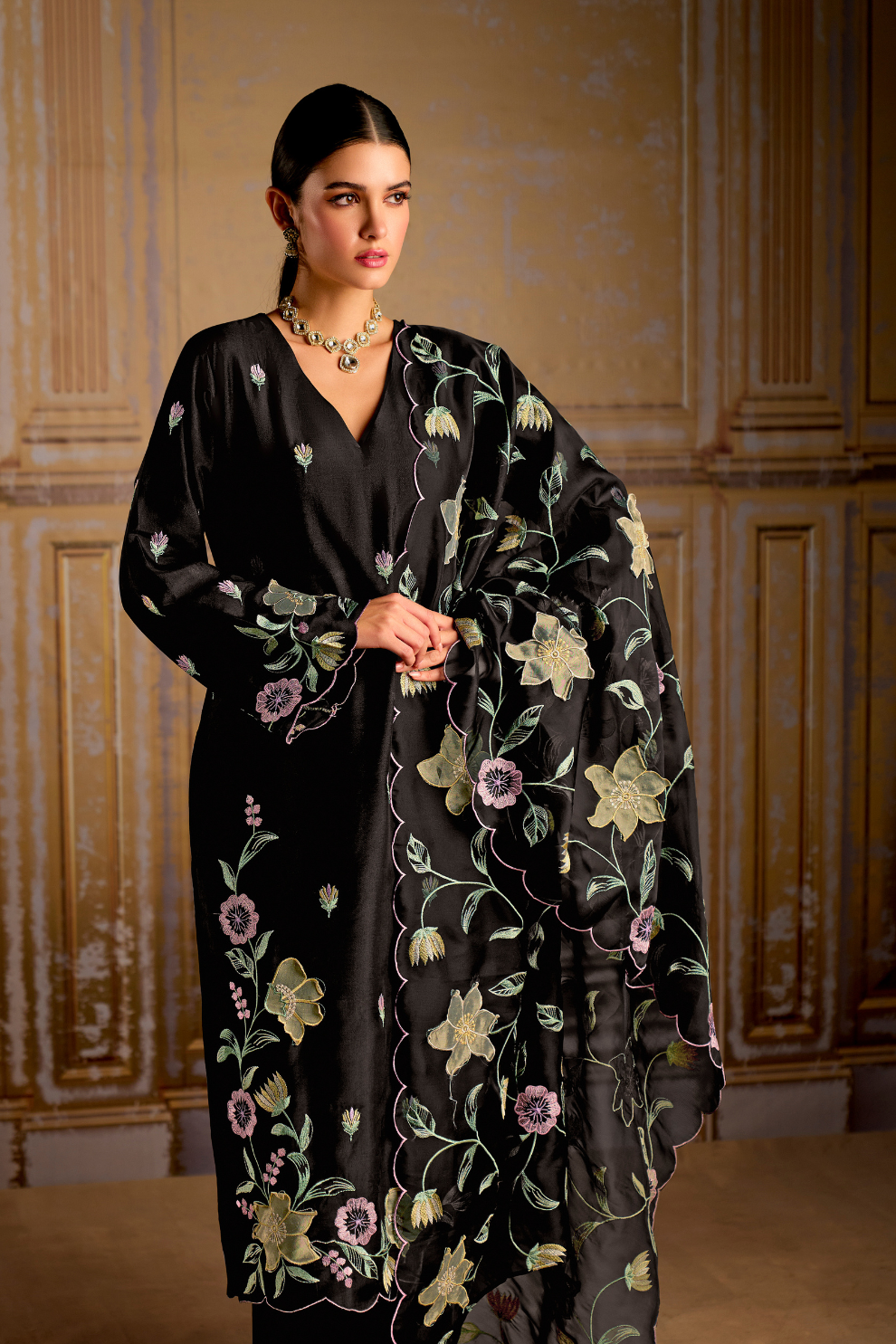Traditional Embroidered Straight Salwar Suit in Elegant Style