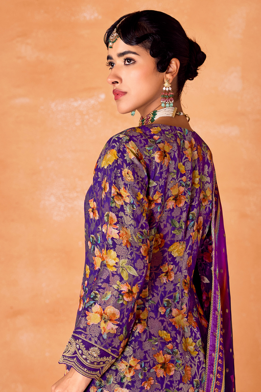 Pure Kanjivaram Salwar Suit with Digital Embroidered Borders