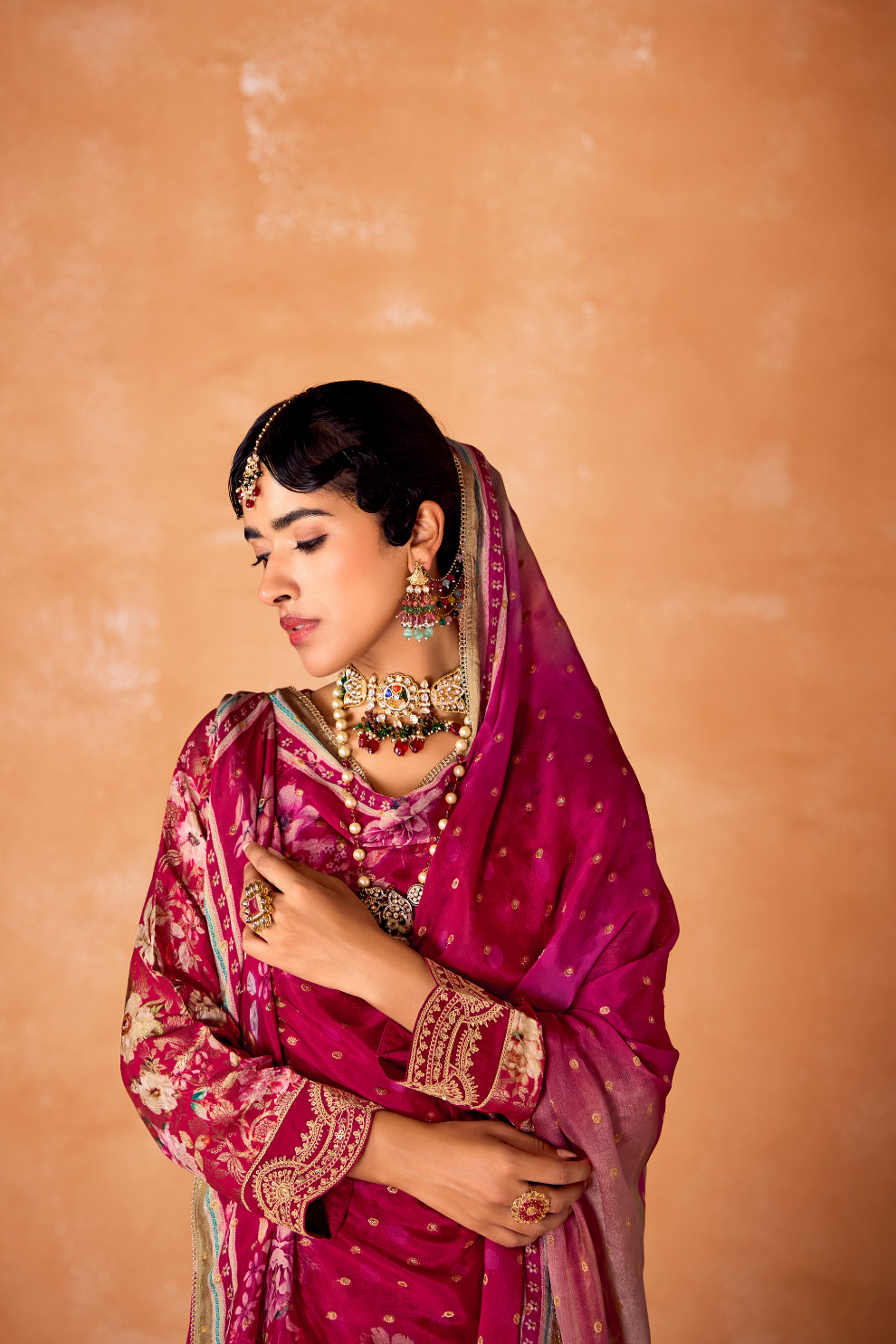 Pure Kanjivaram Salwar Suit with Digital Embroidered Borders