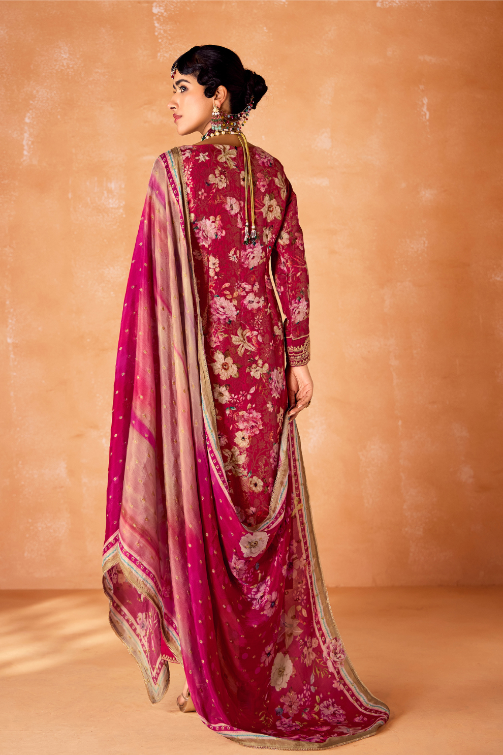 Pure Kanjivaram Salwar Suit with Digital Embroidered Borders