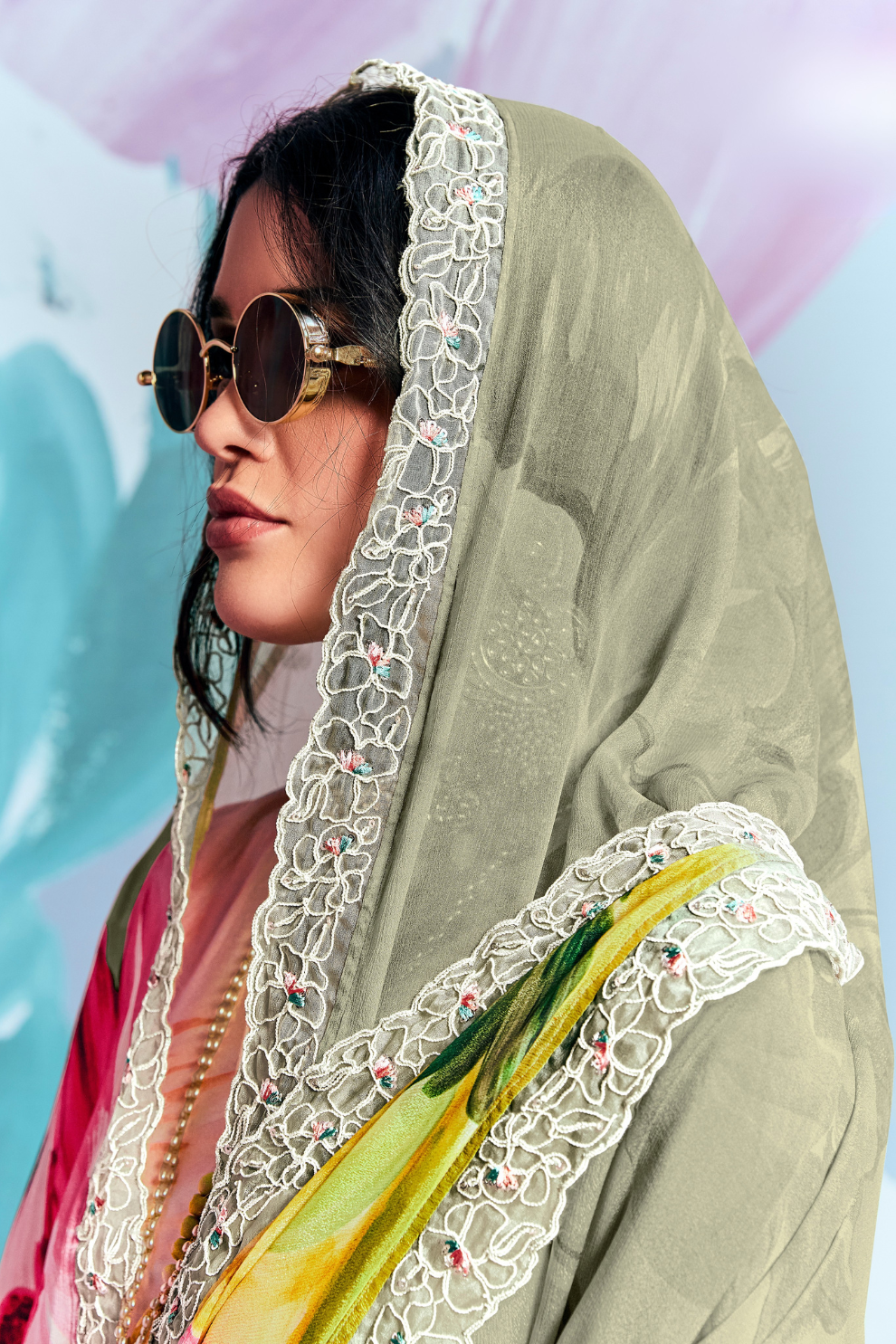 Pure Muslin Embroidered Salwar Suit with Pearl Cutwork Finish