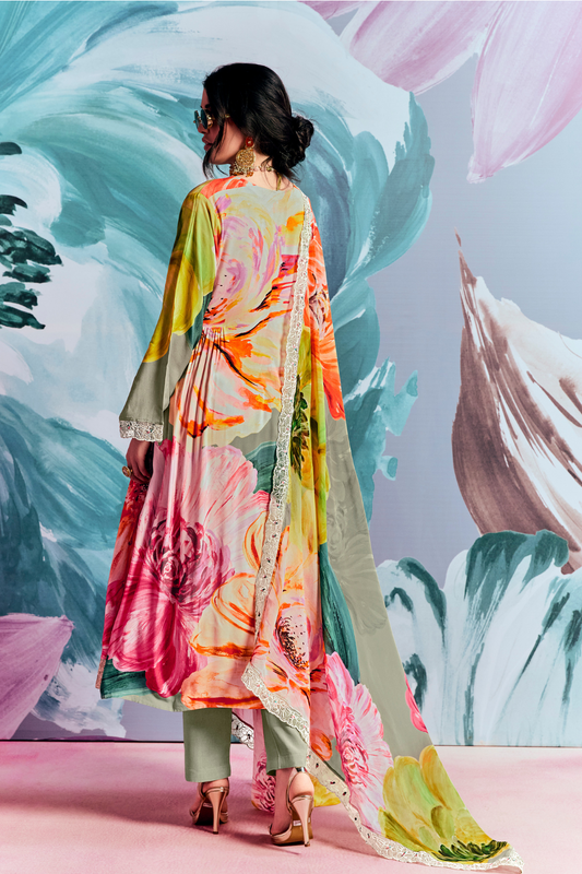 Pure Muslin Embroidered Salwar Suit with Pearl Cutwork Finish