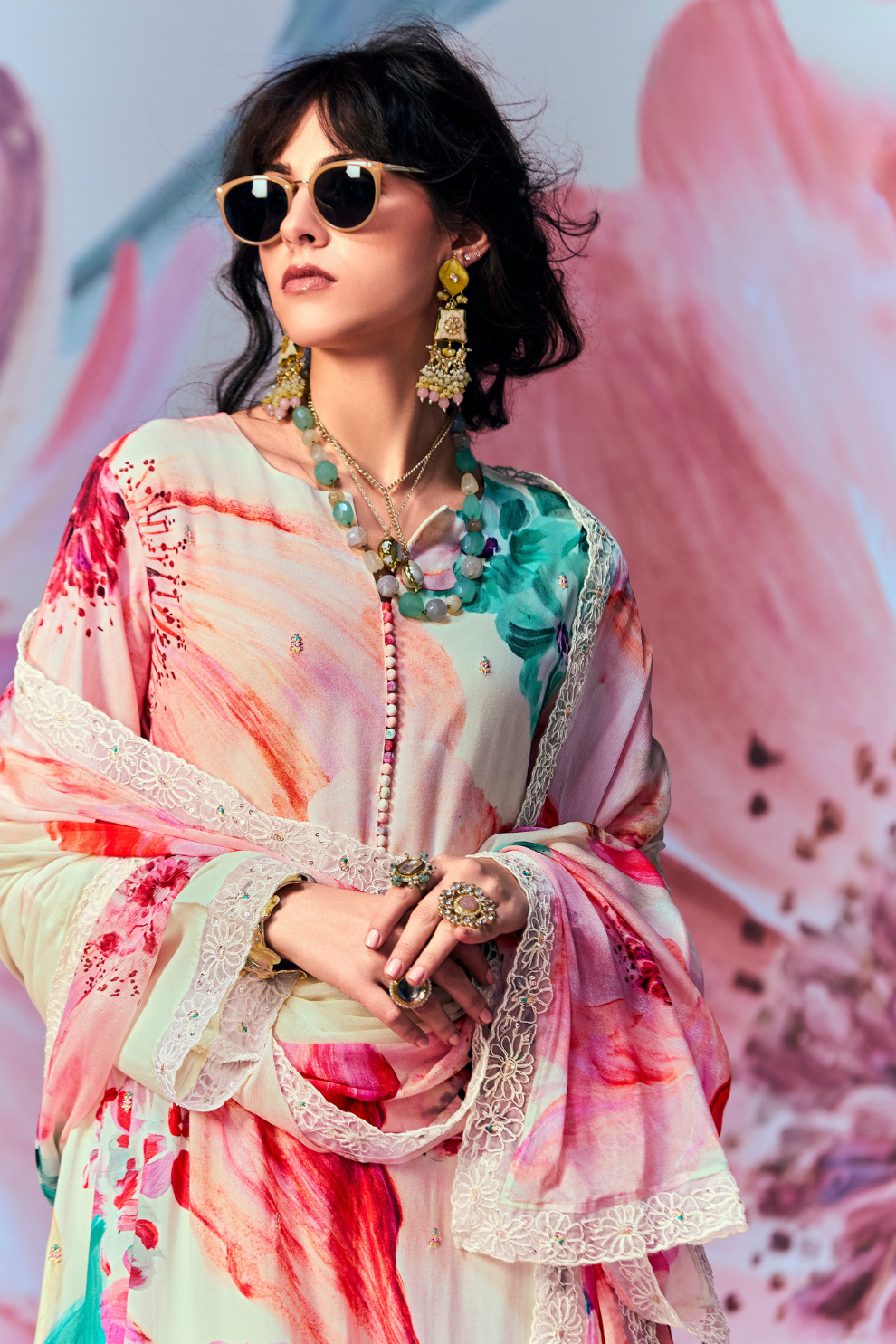 Pure Muslin Embroidered Salwar Suit with Pearl Cutwork Finish