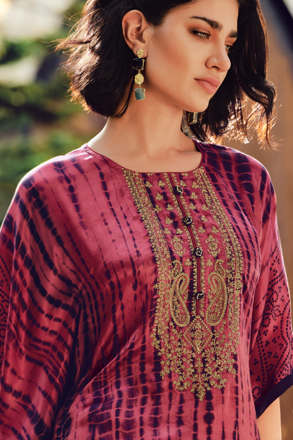 Elegant Shibori Pattern Viscose Kaftan with Pants