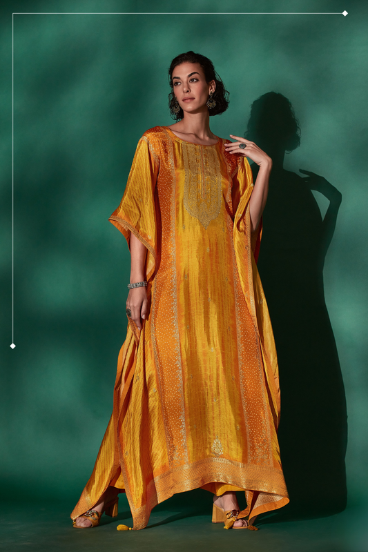 Viscose Woven Embroidered Kaftan with Sequin Detailing