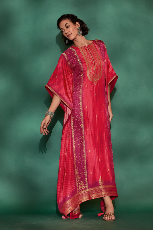 Viscose Woven Embroidered Kaftan with Sequin Detailing