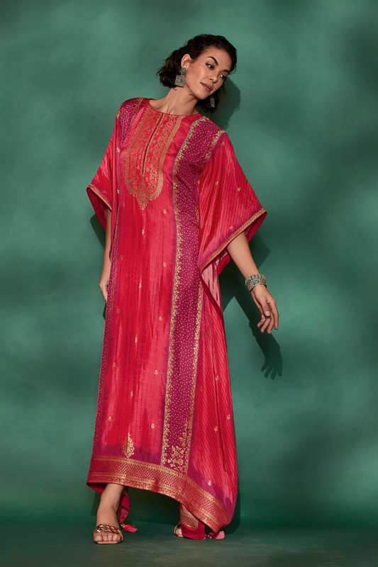 Viscose Woven Embroidered Kaftan with Sequin Detailing