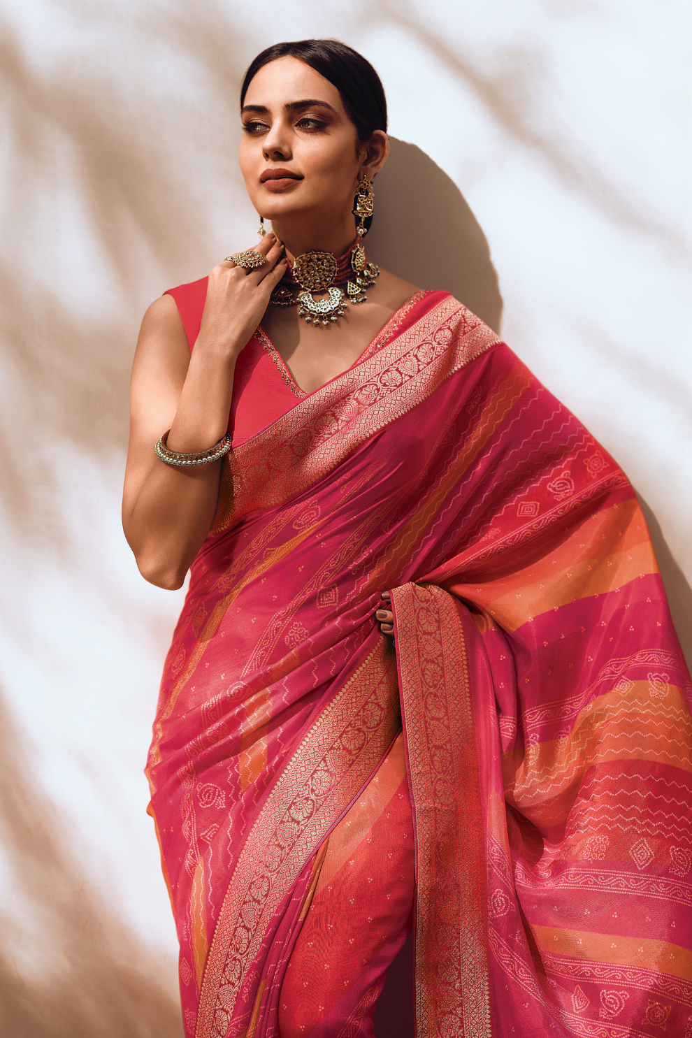 Vibrant Viscose Silk Bandhani Print Saree with Blouse Piece