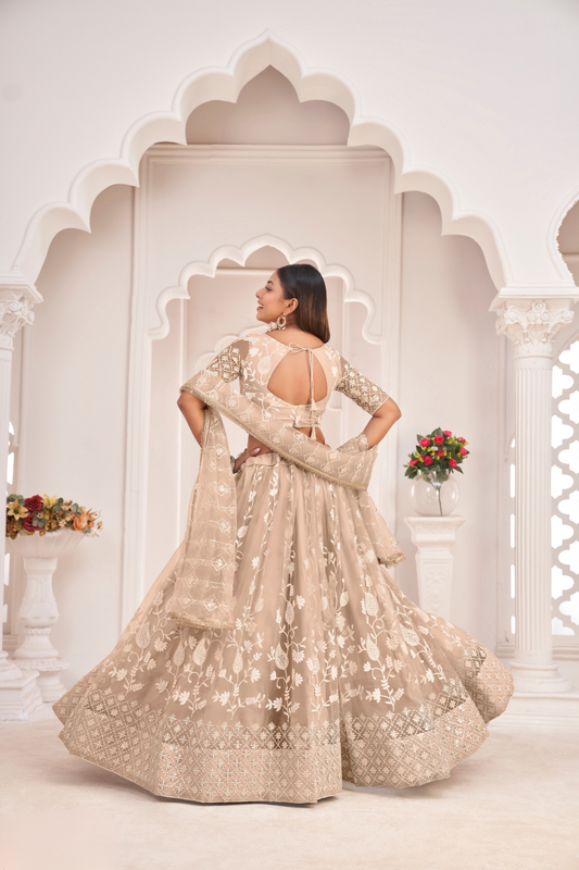 Designer Net Lehenga Set with Thread and Sequin Embroidery