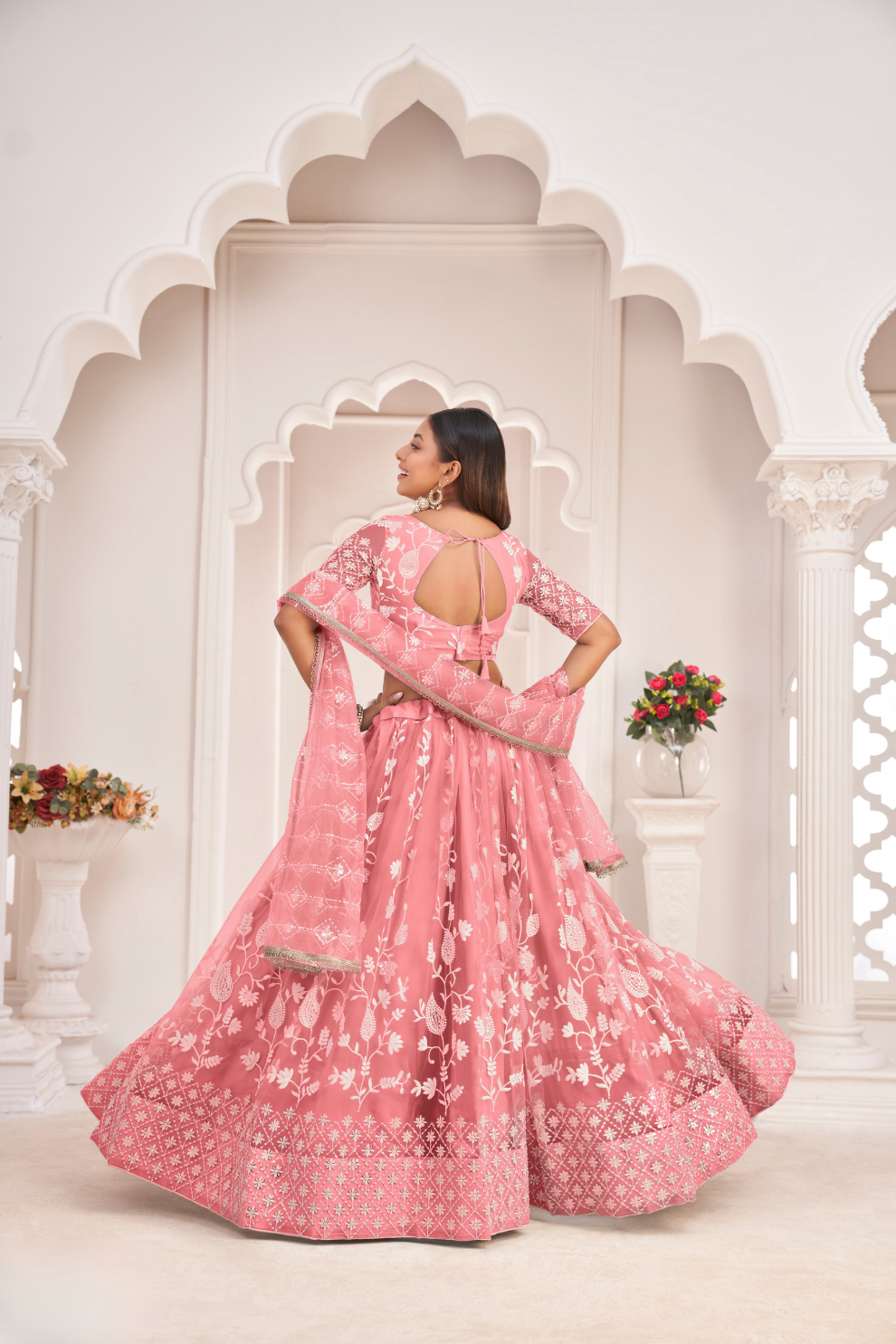 Designer Net Lehenga Set with Thread and Sequin Embroidery
