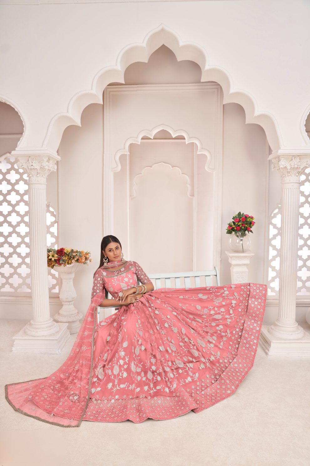 Designer Net Lehenga Set with Thread and Sequin Embroidery