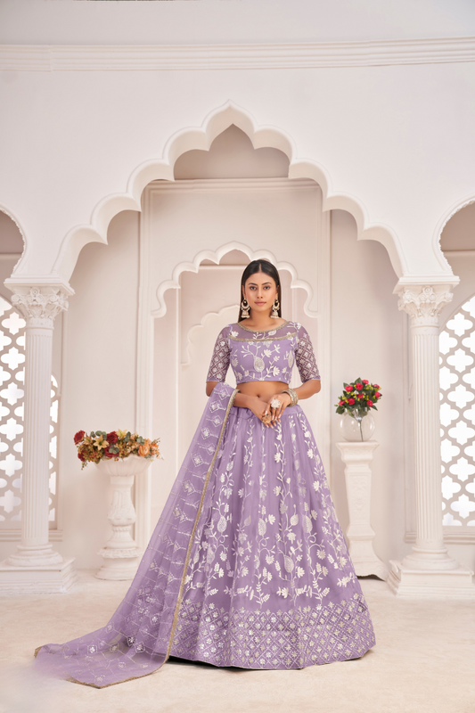 Designer Net Lehenga Set with Thread and Sequin Embroidery