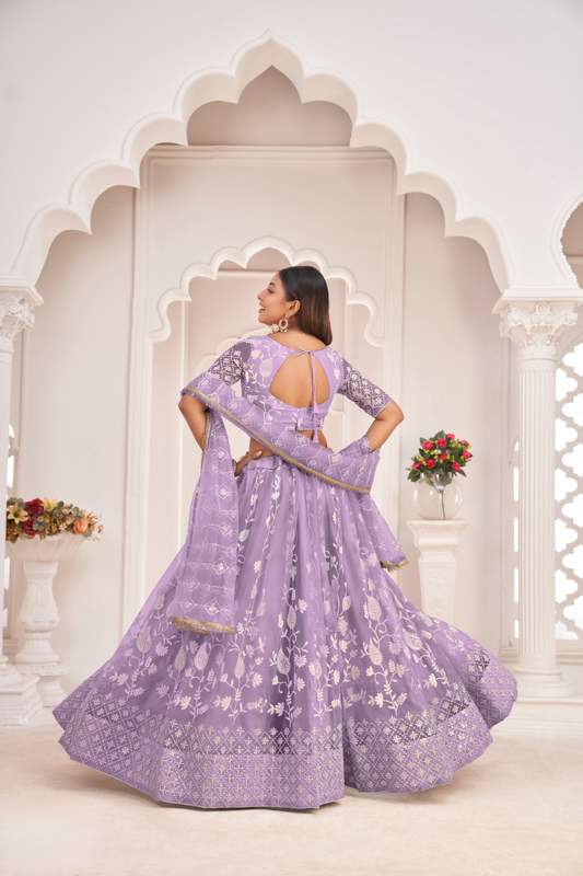 Designer Net Lehenga Set with Thread and Sequin Embroidery