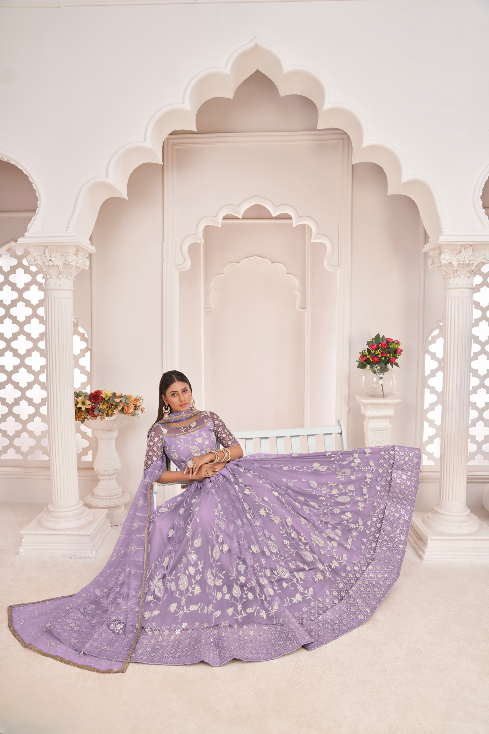 Designer Net Lehenga Set with Thread and Sequin Embroidery