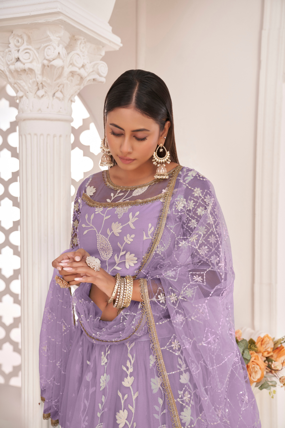 Designer Net Lehenga Set with Thread and Sequin Embroidery