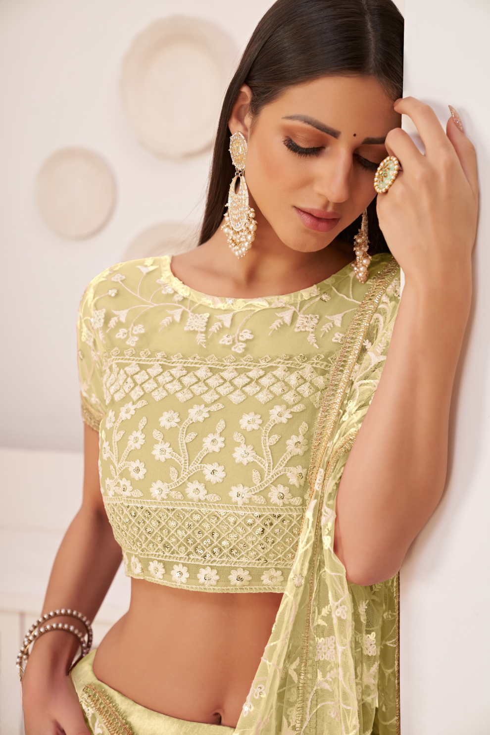Beautifully Embroidered Net Lehenga with Sequin and Thread Detailing