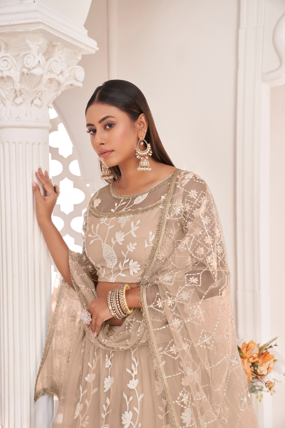 Designer Net Lehenga Set with Thread and Sequin Embroidery