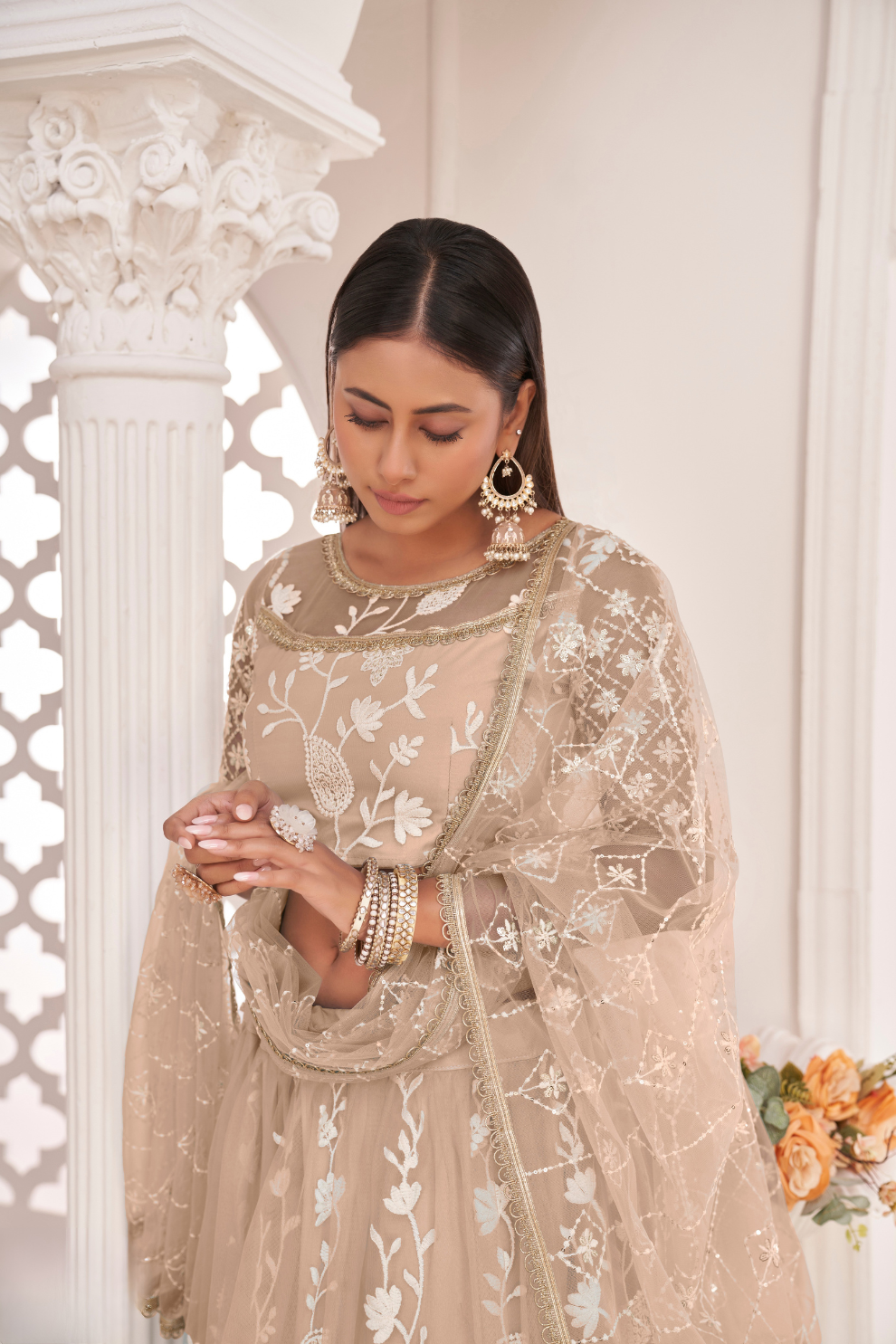 Designer Net Lehenga Set with Thread and Sequin Embroidery