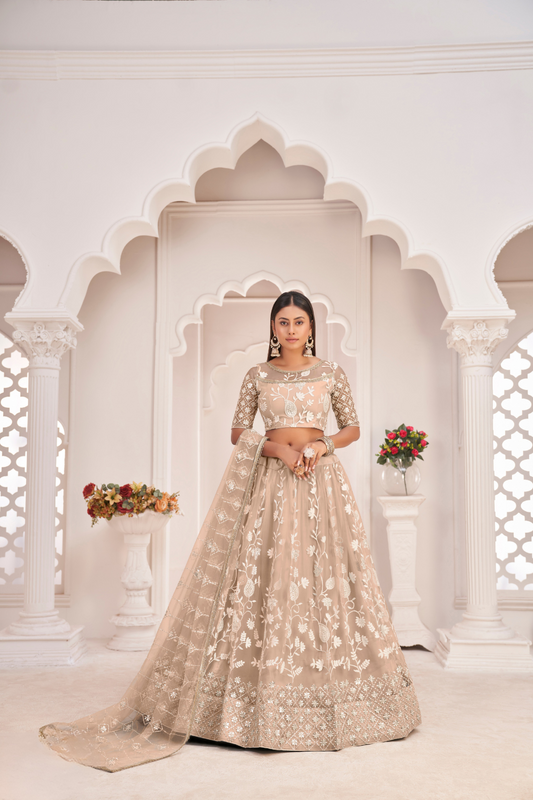 Designer Net Lehenga Set with Thread and Sequin Embroidery