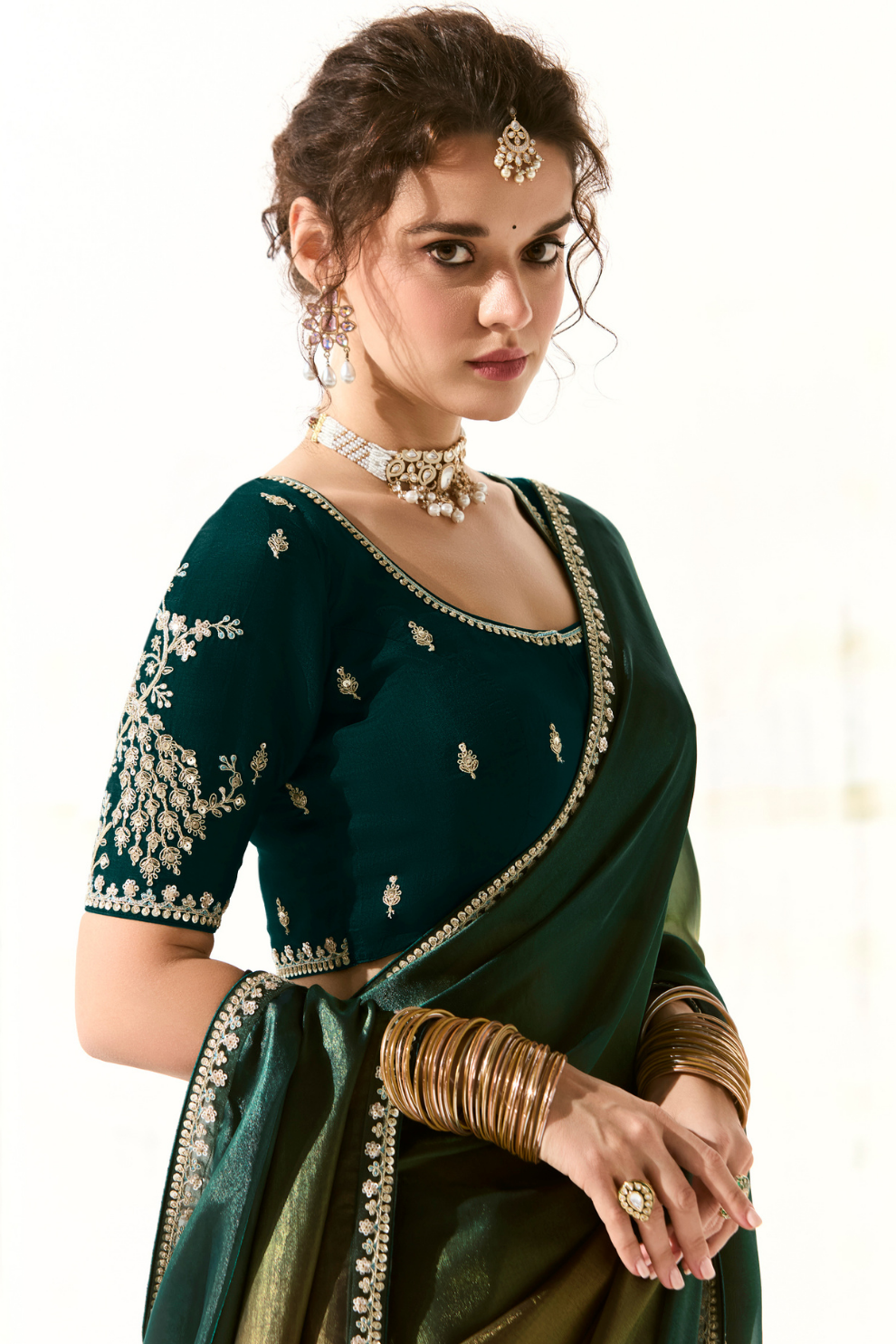 Tissue Silk Saree with Heavy Embroidered Border for Grand Occasions
