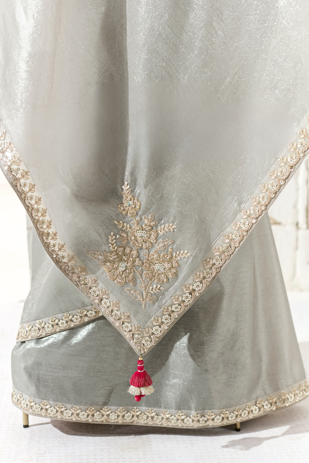 Tissue Silk Saree with Heavy Embroidered Border for Grand Occasions