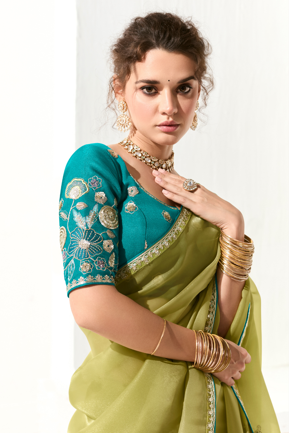 Tissue Silk Saree with Heavy Embroidered Border for Grand Occasions