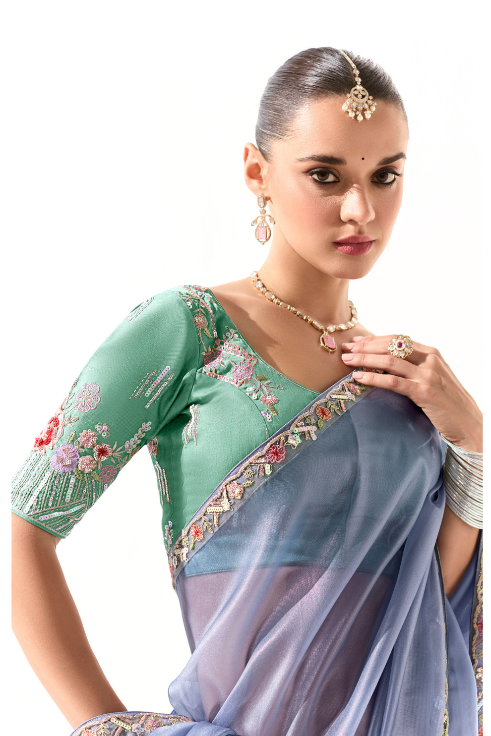 Tissue Silk Saree with Heavy Embroidered Border for Grand Occasions