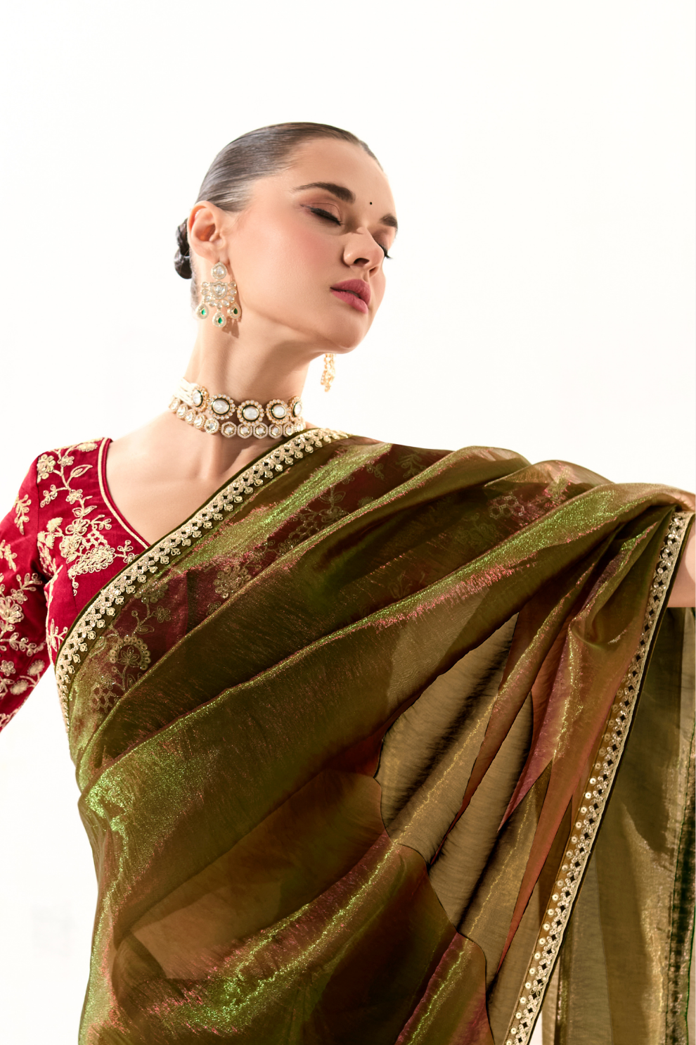 Tissue Silk Saree with Heavy Embroidered Border for Grand Occasions