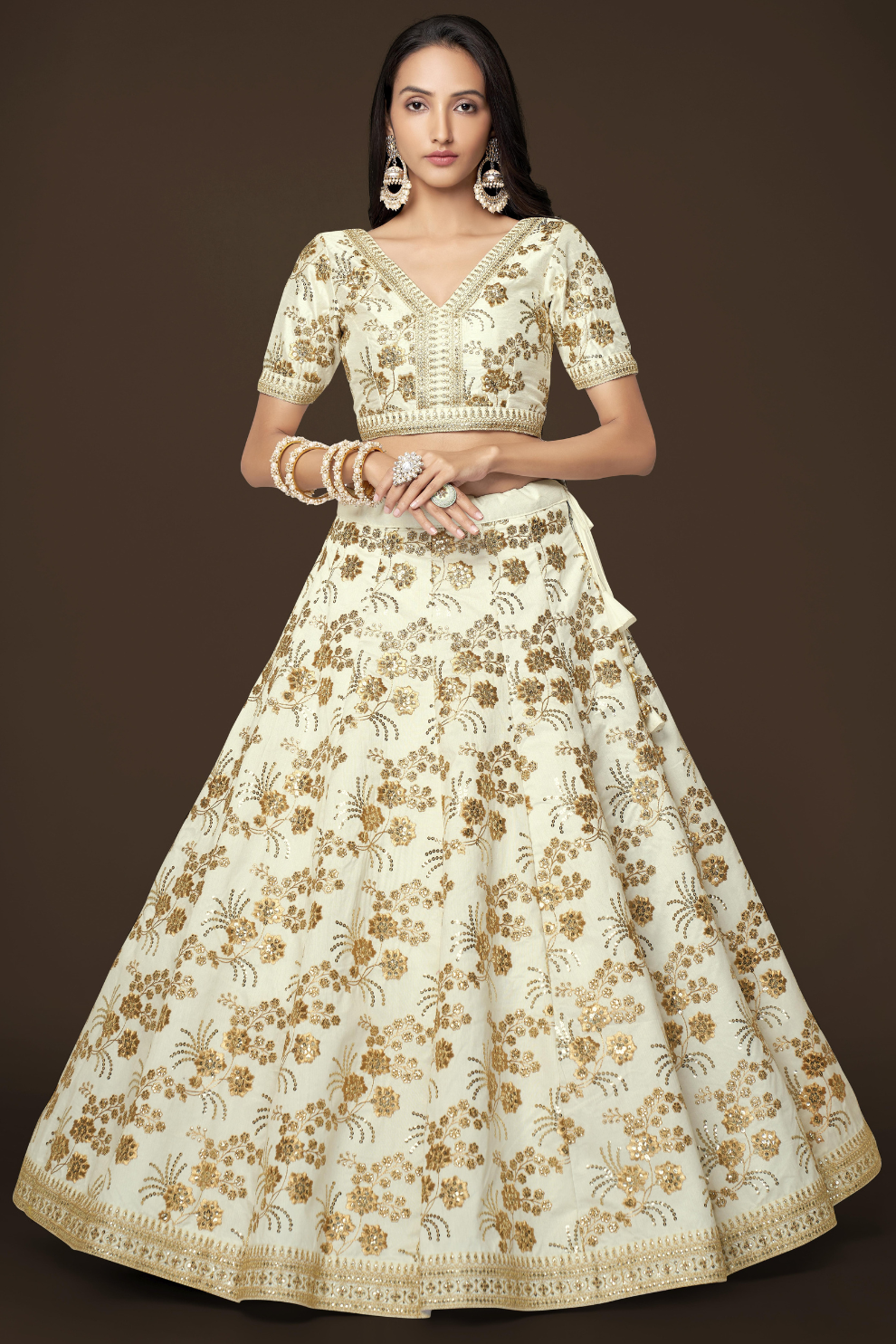 Traditional Slub Silk Lehenga Choli with Sequin Detailing