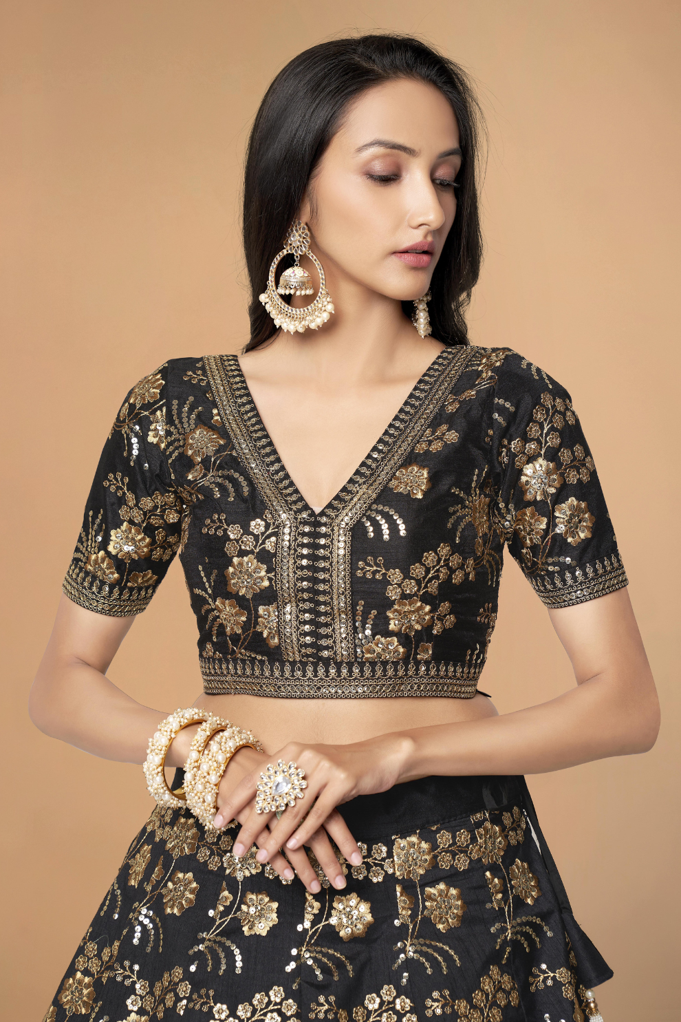 Traditional Slub Silk Lehenga Choli with Sequin Detailing