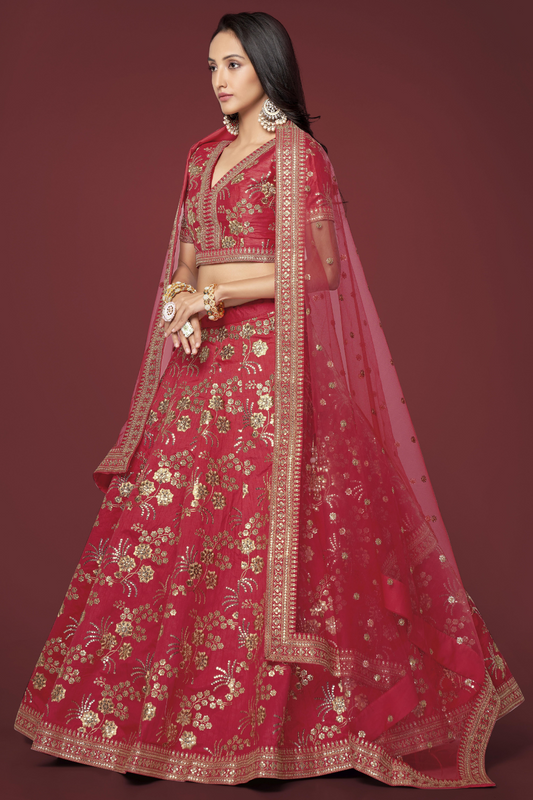 Traditional Slub Silk Lehenga Choli with Sequin Detailing