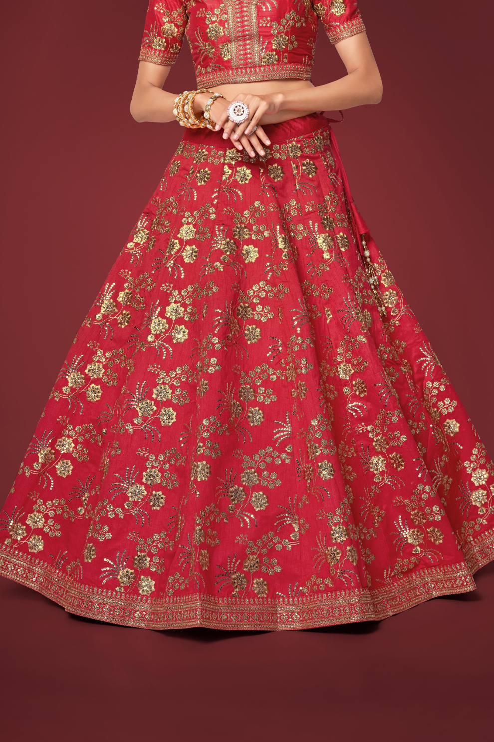 Traditional Slub Silk Lehenga Choli with Sequin Detailing