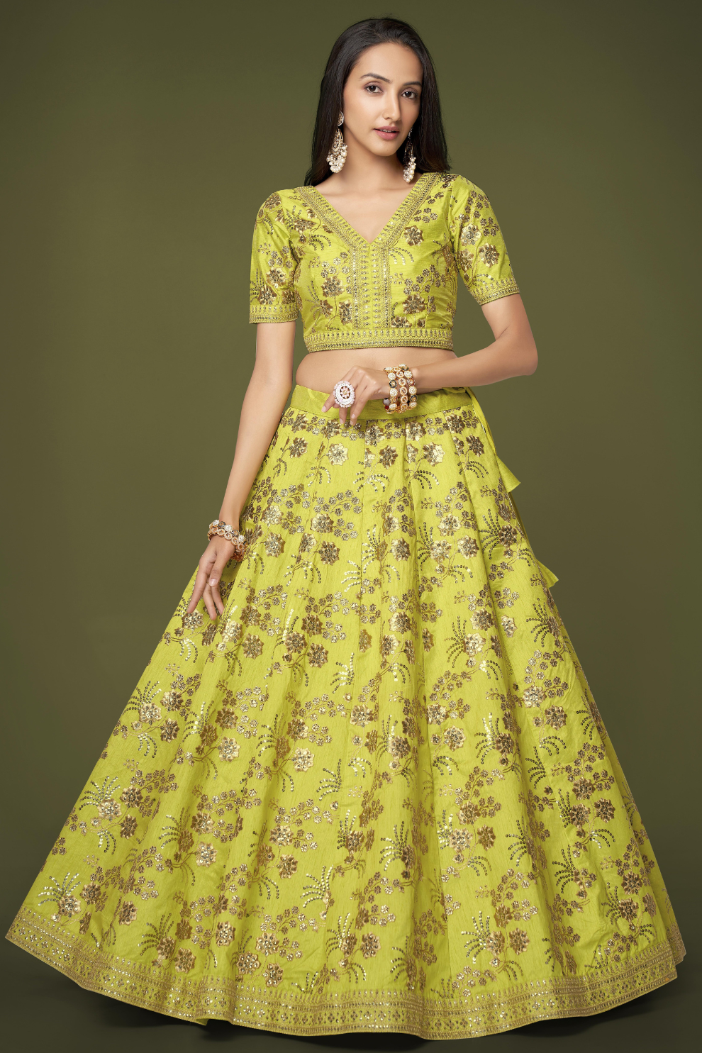 Traditional Slub Silk Lehenga Choli with Sequin Detailing