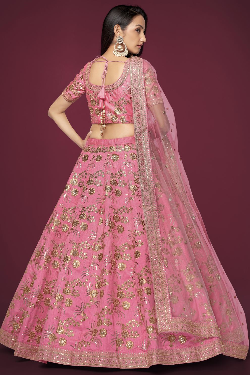 Traditional Slub Silk Lehenga Choli with Sequin Detailing