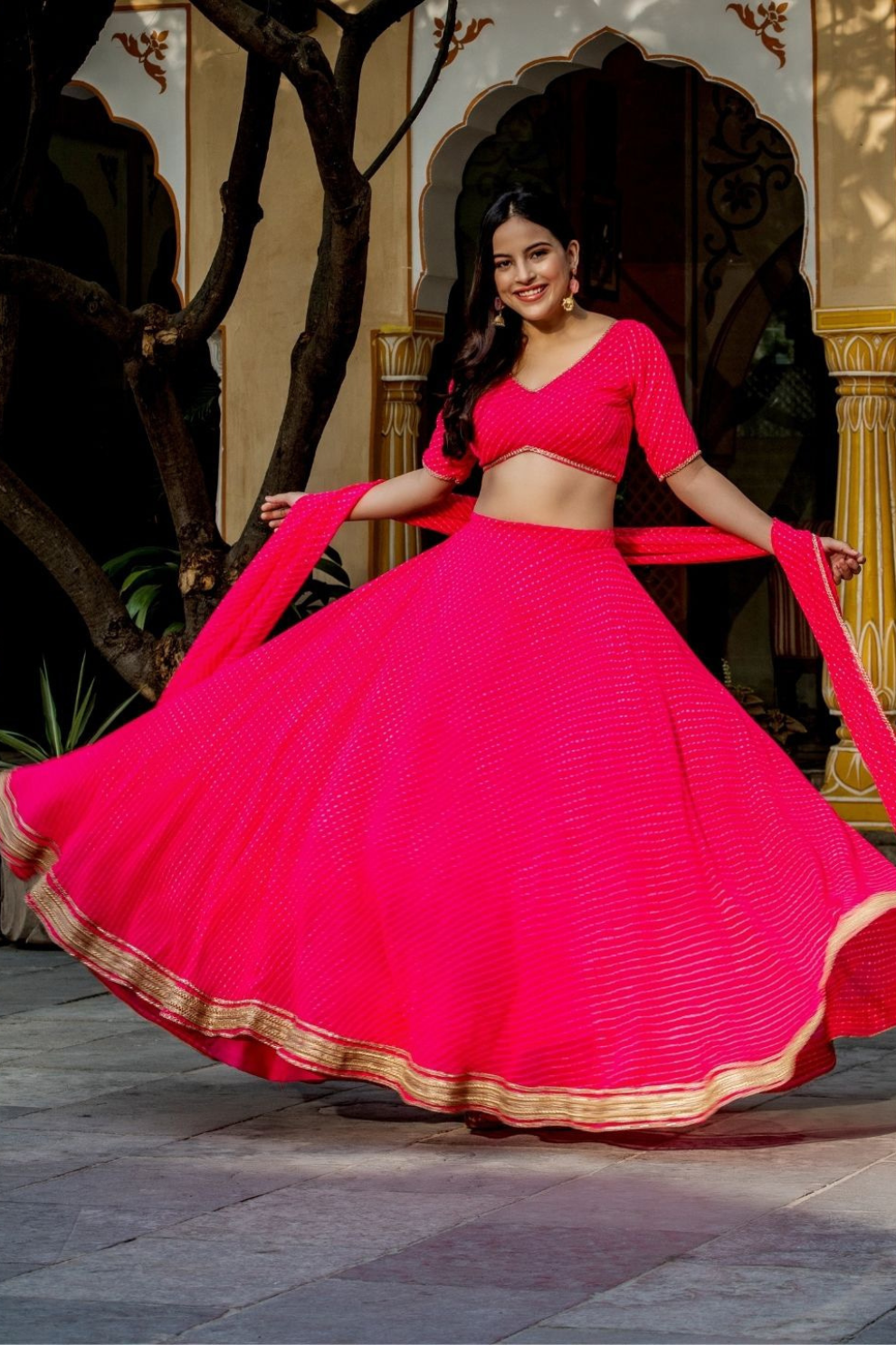 Modern Flared Lehenga Choli with Bold Stripes and Matching Dupatta