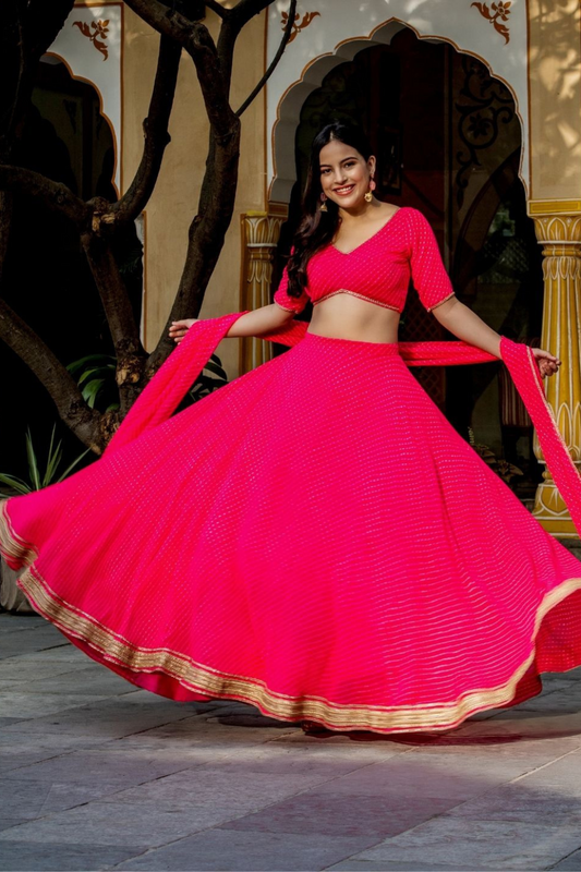Modern Flared Lehenga Choli with Bold Stripes and Matching Dupatta