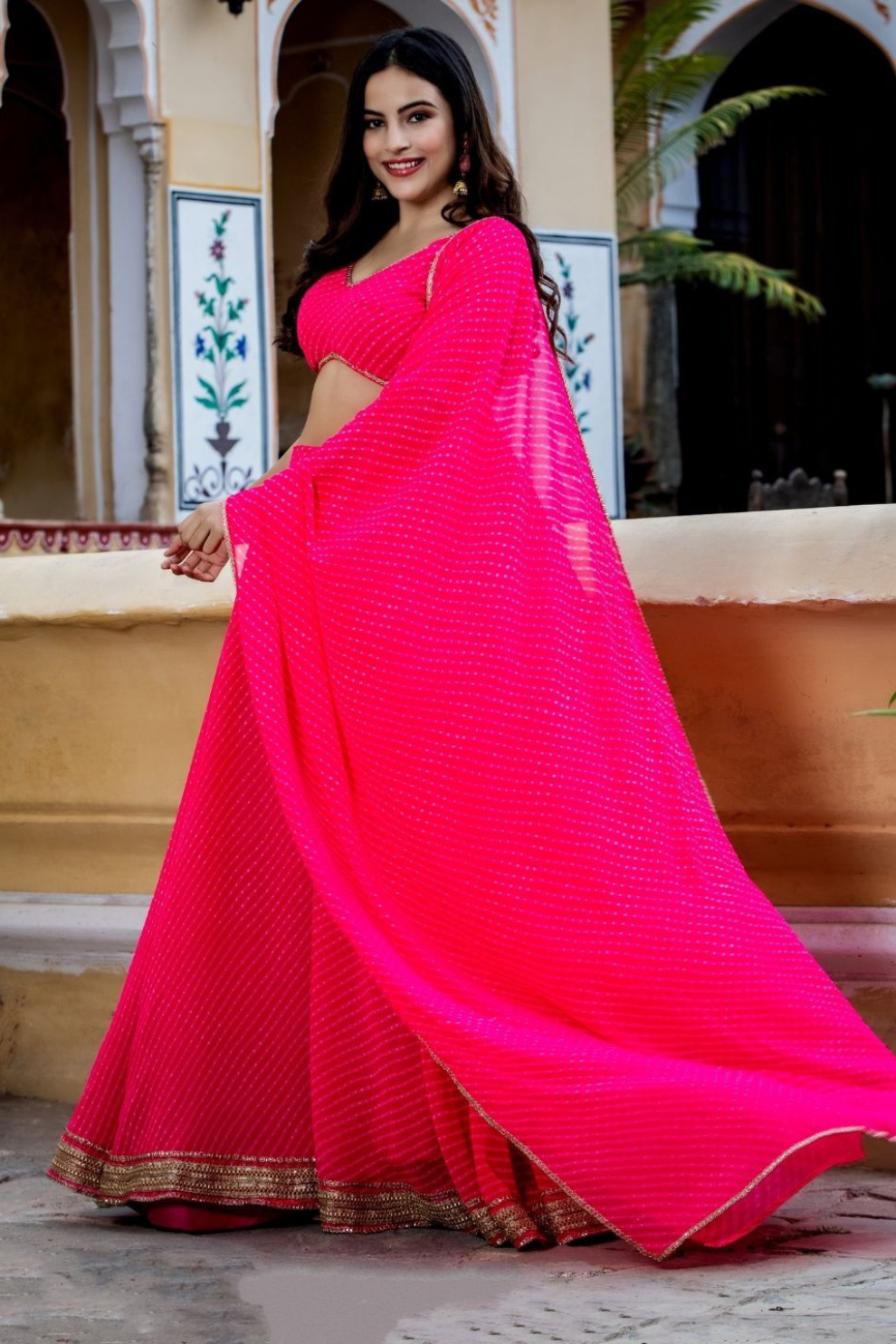 Modern Flared Lehenga Choli with Bold Stripes and Matching Dupatta