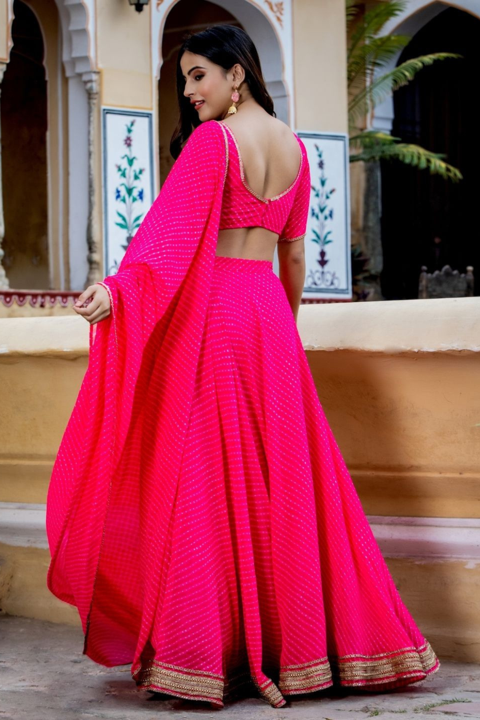 Modern Flared Lehenga Choli with Bold Stripes and Matching Dupatta