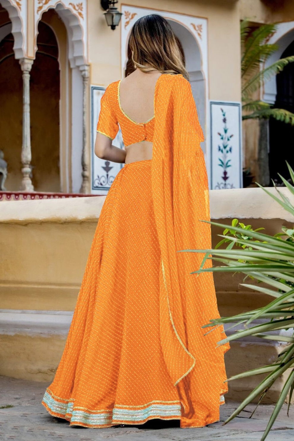 Modern Flared Lehenga Choli with Bold Stripes and Matching Dupatta