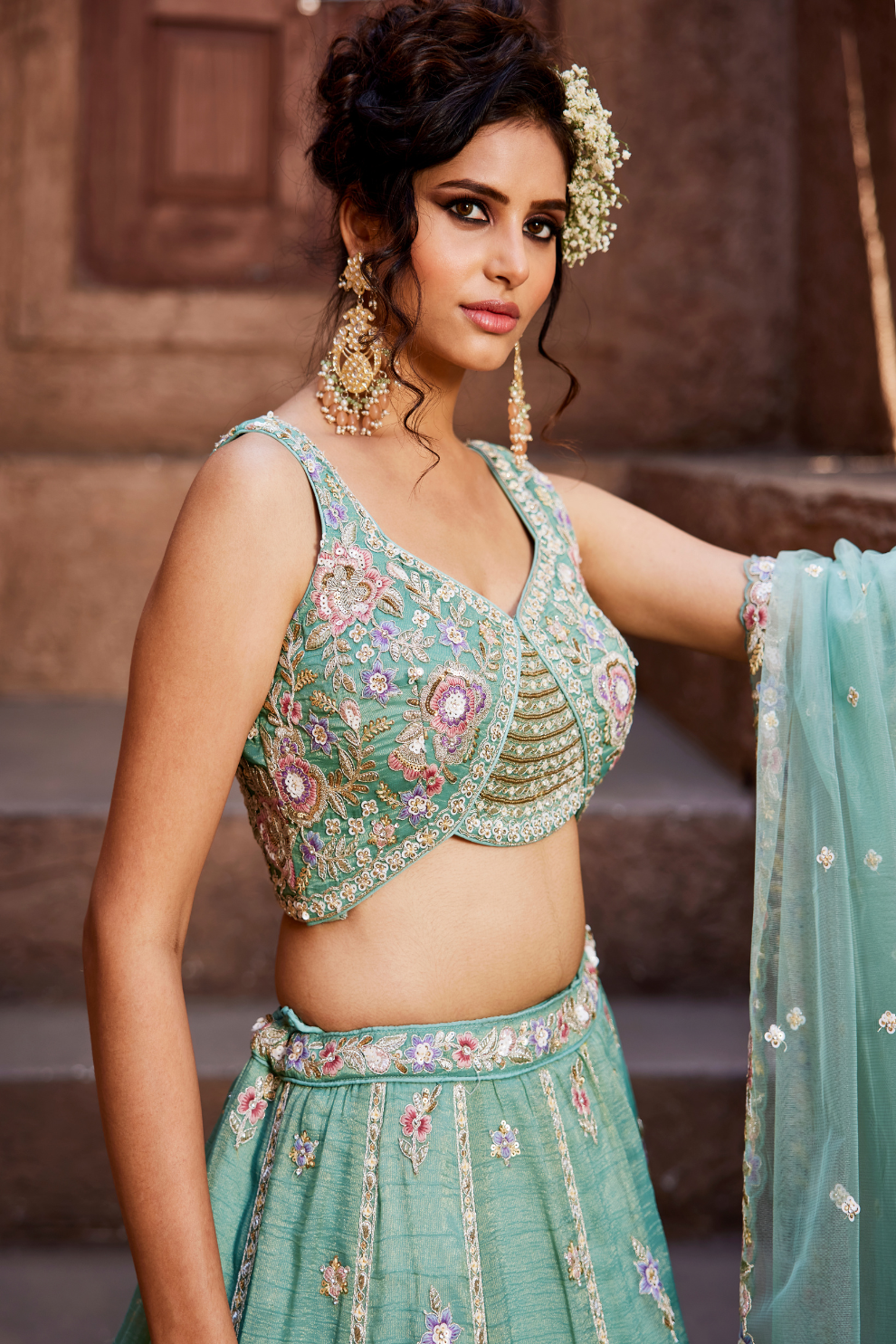 Designer Tissue Lehenga Choli & Dupatta Featuring Sequins Work