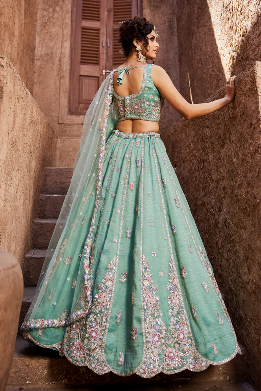 Designer Tissue Lehenga Choli & Dupatta Featuring Sequins Work