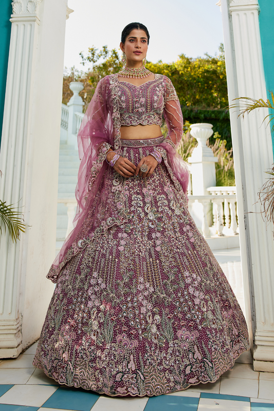 Festive Net Lehenga Choli with Rich Coding and Zarkan Accents