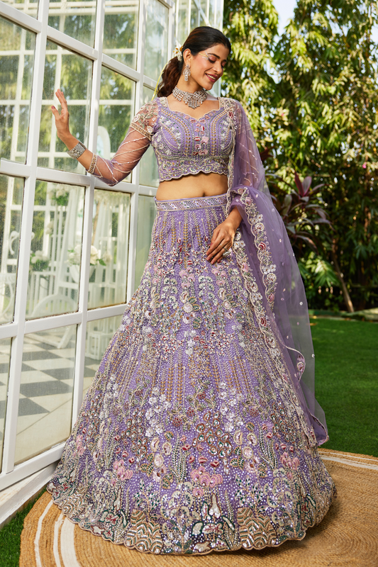 Festive Net Lehenga Choli with Rich Coding and Zarkan Accents