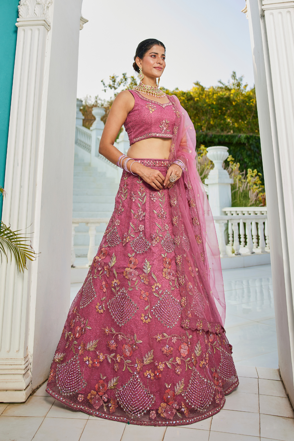 Designer Net Lehenga Choli & Dupatta with Handcrafted Coding