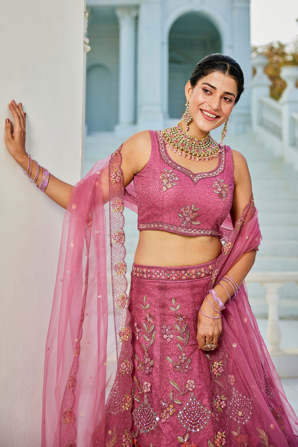 Designer Net Lehenga Choli & Dupatta with Handcrafted Coding